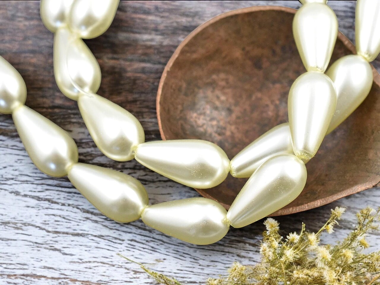 15x8mm Celestial Crystal Cream Pearl Teardrop Beads (16" Strand)